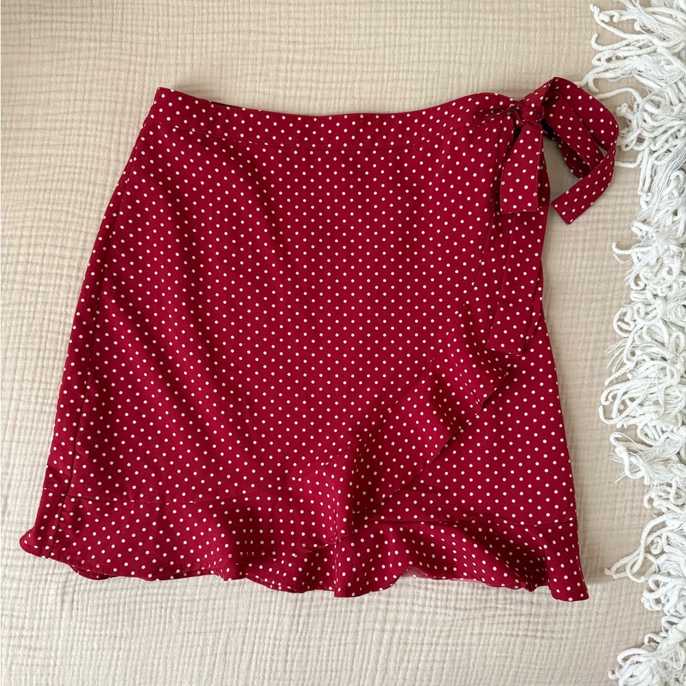 Nasty Gal Red and White Polka Dot Ruffle Mini Skirt